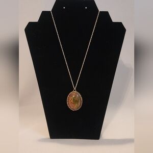 Vintage Unakite Jasper Pendant w 24" Chain